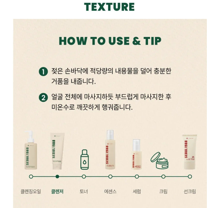 SEOUL 1988 Cleansing Foam : Pine Cica 1% + Probiotics - Mousse nettoyante